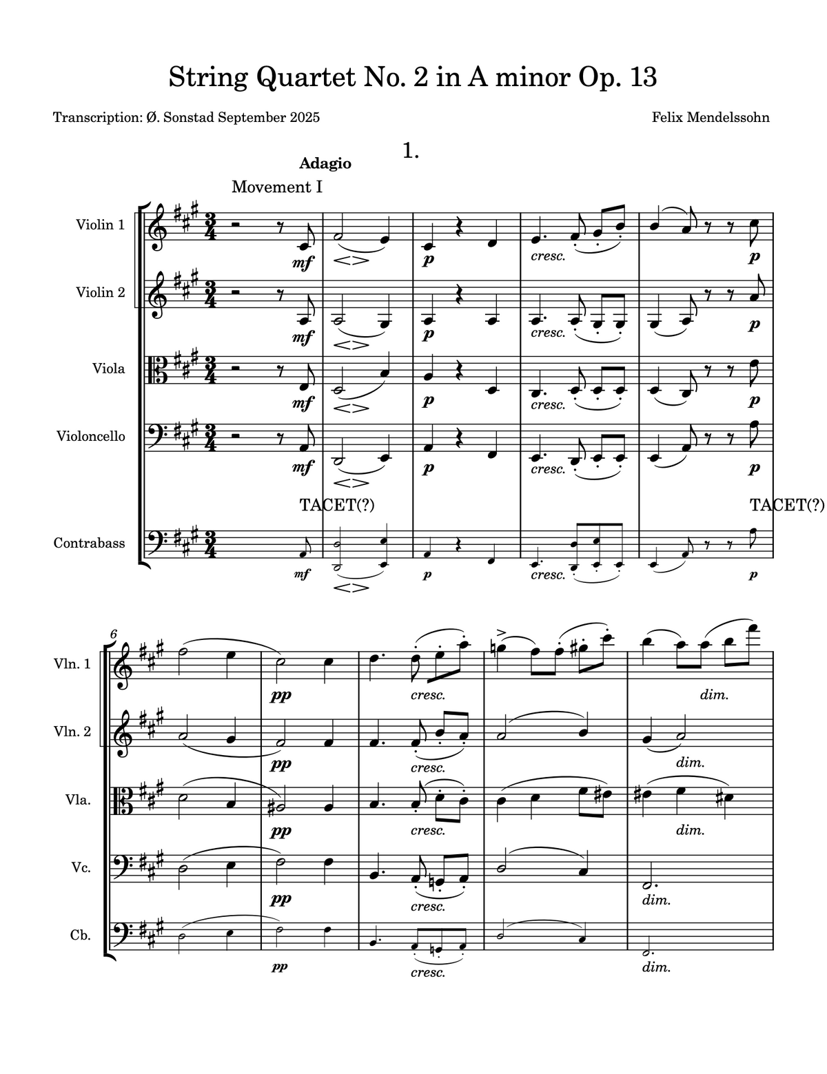 Mendelssohn String Quartet no. 2 in A minor op. 13 (double bass part)