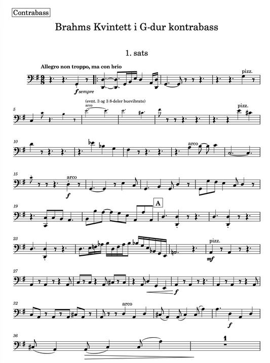 Brahms String Quintet in G major op. 111 double bass part